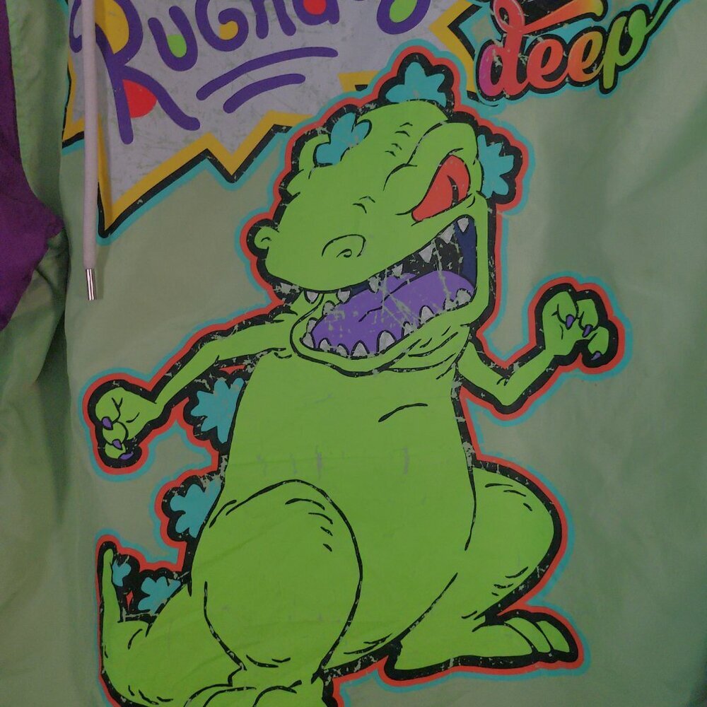 Nickelodeon Rugrats Reptar Unisex Windbreaker Size M Multicolor 1/4 Zip Hooded - Picture 3 of 10